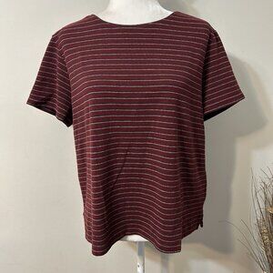 Vtg Worthington Knits Women Short Sleeve T-shirt Top Striped Burgundy Gray Sz XL